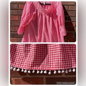 Rafaella red gingham blouse Size XL Pompom hem EUC